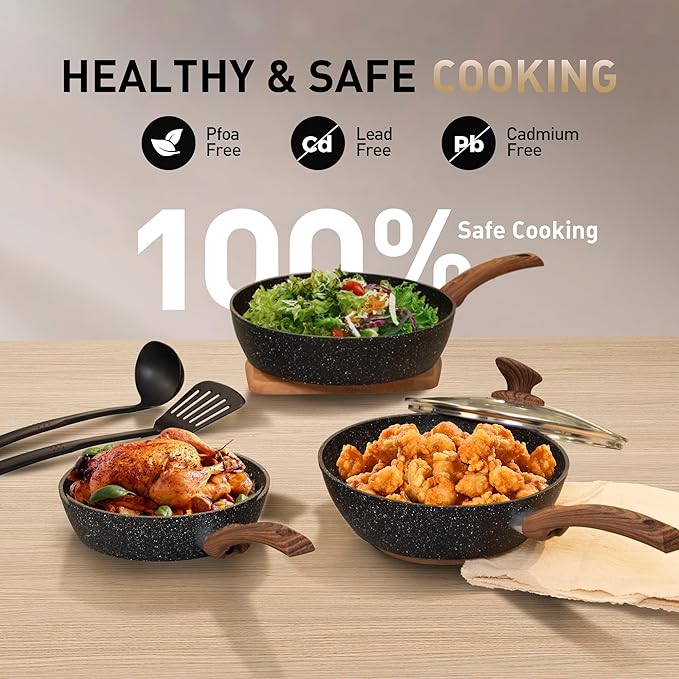 MAISON ARTS Pots and Pans Set Non Stick, 12 Piece Black Granite Kitchen Cookware Induction Compatible, Pot and Pan Sets for Cooking Nonstick - Bloomnest