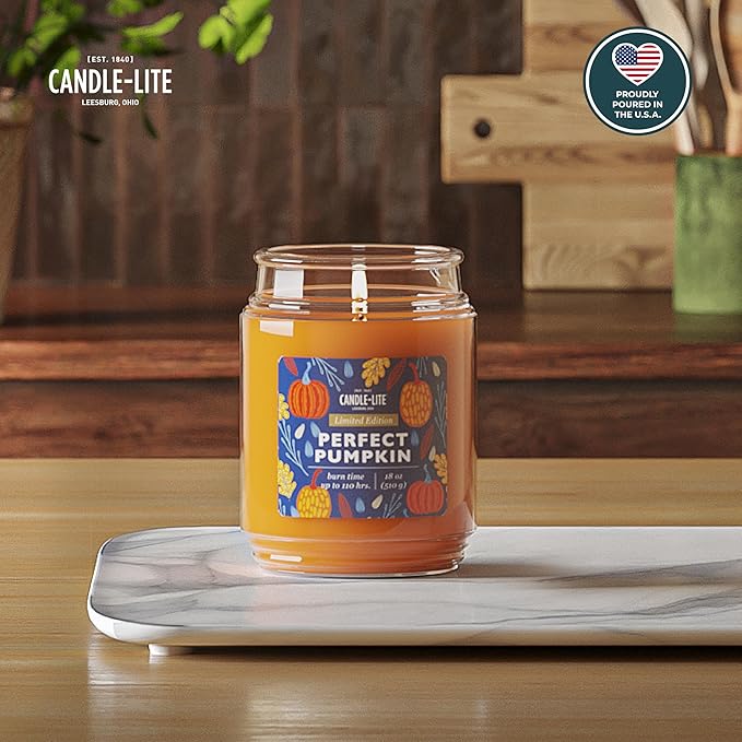 Candle-lite Halloween Scented Candles, Perfect Pumpkin, 18 oz Jar, Proudly Poured in The USA, Aromatherapy Candle, Single-Wick with 110 Hours of Burn Time, Perfect for Creating an Inviting Ambiance - Bloomnest