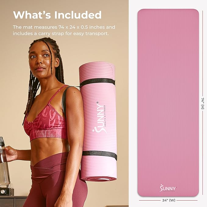 Sunny Health & Fitness Non-Slip Yoga Mat – Durable, Anti-Tear, Lightweight, Cushioned Support for Yoga, Pilates, Stretching Exercises, Meditation and Floor Workouts | Multiple Sizes & Colors - Bloomnest