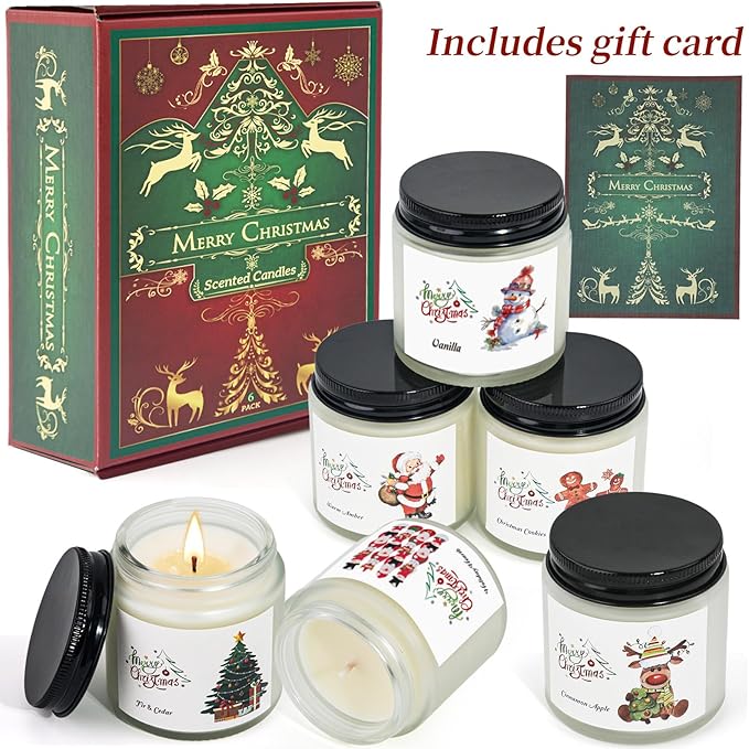 Christmas Scented Candles for Home, 6 Pack Soy Set, 21 oz Jar, Perfect Gifts for Women/Coworker/Girlfriend/Friends - Bloomnest