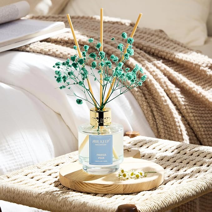 Airkeep Reed Diffuser Set of 3, Jasmine Mint Gardenia Freesia Pear Oil Reed Diffusers for Bedroom Living Room Office Aromatherapy Oil Reed Diffuser for Gift 50ml x 3 - Bloomnest