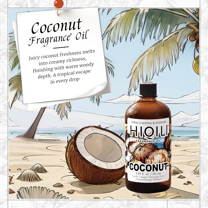 HIQILI Coconut Fragrance Oil for Home Diffuser, Ideal for Making Candle, Soap, Body Spray, Women's Perfume, Creamy Scents - 5.07 Fl Oz - Bloomnest