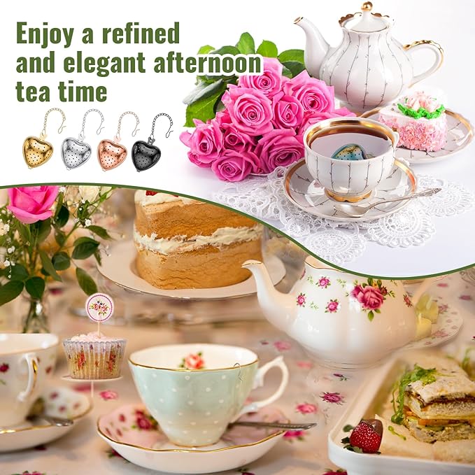 Sumind 50 Pcs Stainless Steel Tea Strainer Ball Infuser Loose Leaf Steeper Interval Diffuser Heart Shape Mesh Filters with Extended Chain Hook for tea party Seasonings Cup Bottle (Multicolor) - Bloomnest