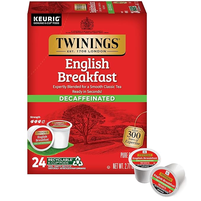 Twinings Decaffeinated English Breakfast Black Tea K-Cup Pods for Keurig, 24 Count (Pack of 1), Smooth, Flavourful, Robust, Enjoy Hot or Iced - Bloomnest
