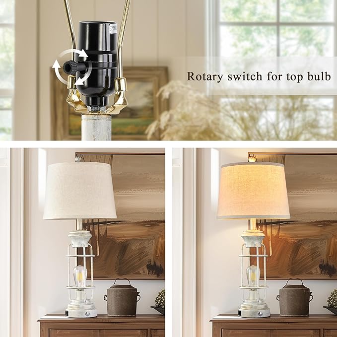 Farmhouse Lamps Set of 2, 28.5" Touch Lamps for Nightstand with USB C+A Ports, LED Bulbs Included - Bloomnest
