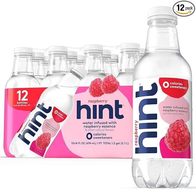 Hint Fruit-Infused Bottled Water, Raspberry - Sugar Free Flavored Water with Zero Calories, Naturally Flavored, and No Artificial Sweeteners - 16 Fl Oz (Pack of 12) - Bloomnest