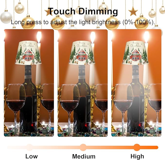 Wireless Bottle Lamp-Christmas Wine Bottle Lights with Touch Dimming,3 Color Temperatures Table Lamps, Rechargeable LED Lamp Shade for Home, Bar, Restaurants and Outdoor Use - Bloomnest