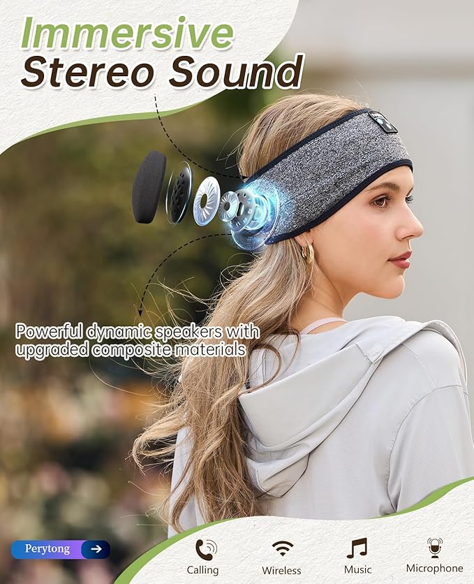 Perytong Wireless Sleep Headband with Comfortable Earbuds for Side Sleepers, Sleeping Eye Mask for Women Men Workout Running - Bloomnest