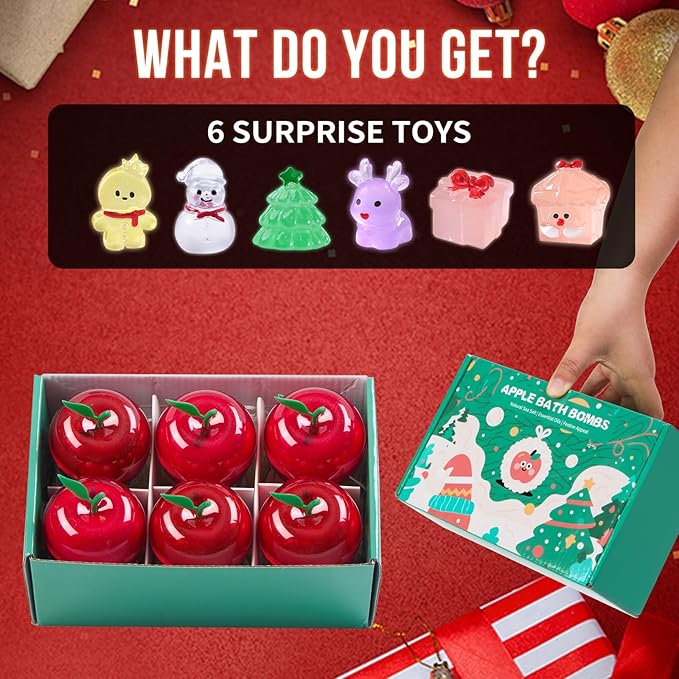 Christmas Bath Bombs for Kids Apple Bath Bombs with Christmas Luminous Mini Resin Toys Inside Christmas Toys All Natural Bath Bomb Christmas Gifts Kids Skin Care Bathbombs - Bloomnest