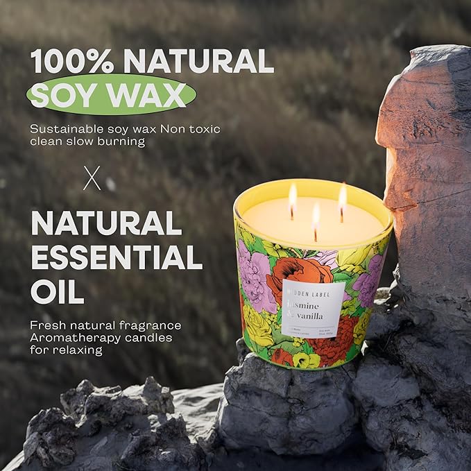 Big Candle, Vanilla Jasmine Scented Candle, 30oz Natural Soy Wax, 3-Wick Large Candles for Home, Up to 100Hours Long-Lasting,Clean Burn,Non Toxic Aromatherapy Candle Gift for Women,Men,Large Rooms - Bloomnest