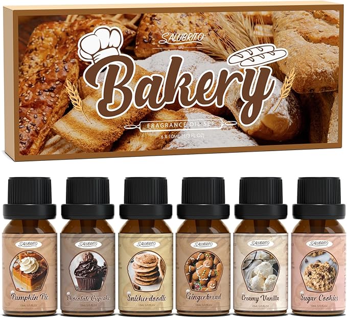 SALUBRITO Bakery Fragrance Oils Set, Premium Essential Oils Set for Candle, Soap Making, Diffuser - Pumpkin Pie, Chocolate Cupcake, Snickerdoodle, Gingerbread, Creamy Vanilla, Sugar Cookies - Bloomnest