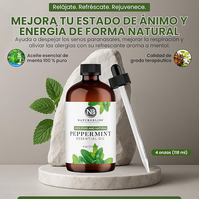 NaturoBliss Peppermint Essential Oil, 100% Pure and Natural Therapeutic Grade, Premium Quality Peppermint Oil, 4 fl. Oz - Perfect for Aromatherapy and Relaxation - Bloomnest