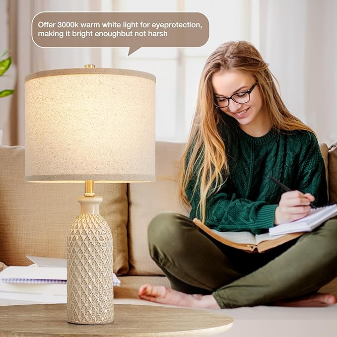 Luvkczc Ceramic Table Lamps Set of 2, Farmhouse 24.8" Bedside Lamps with 3-Color Temperature, Modern Nightstand Lamp Desk Reading Lamp for Bedroom, Living Room, Office, 2 Bulbs Included - Bloomnest
