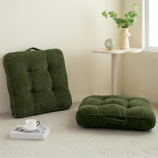Washable Floor Pillow Cushion for Adults, Meditation Cushion Pillow, Large Square Floor Sitting, Removable Tufted Corduroy Cover, for Tatami Living Room or Yoga, 22x22 Inch, 2Pack, Machine Washable - Bloomnest