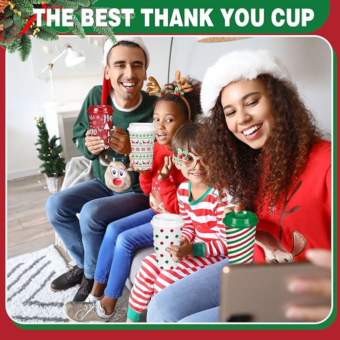 Pickmesh 24 Pcs Christmas Coffee Cups Gifts Bulk 16 oz Reusable Christmas Tree Snowflake Elk Pattern Tumblers with Lid Plastic Travel Coffee Mug for Women Coworkers Holiday Drinks - Bloomnest