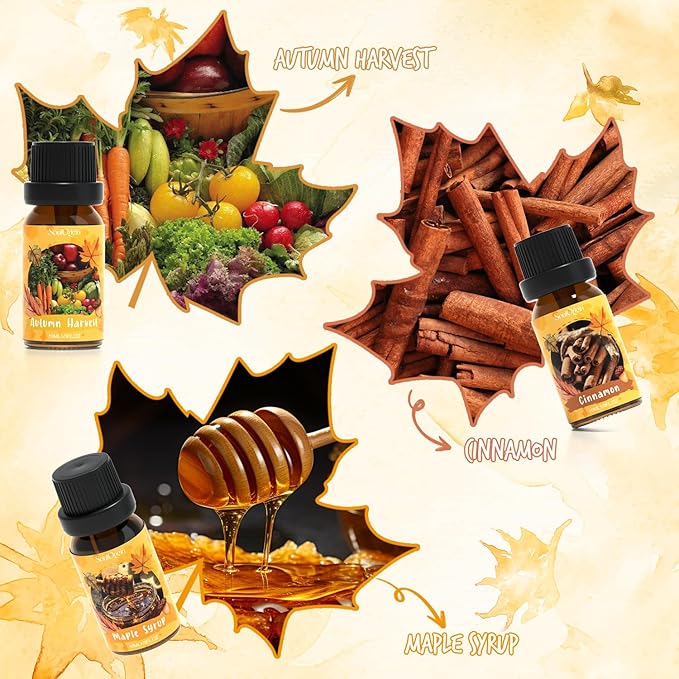 Autumn Fragrance Oils Set, Essential Oil for Diffuser, Fall Scent Diffuser Oil, Use for Soap Candle Making,Pumpkin Spice, Spiced Cider, Maple Syrup, Autumn Harvest, Cinnamon, and Apple Pie - Bloomnest