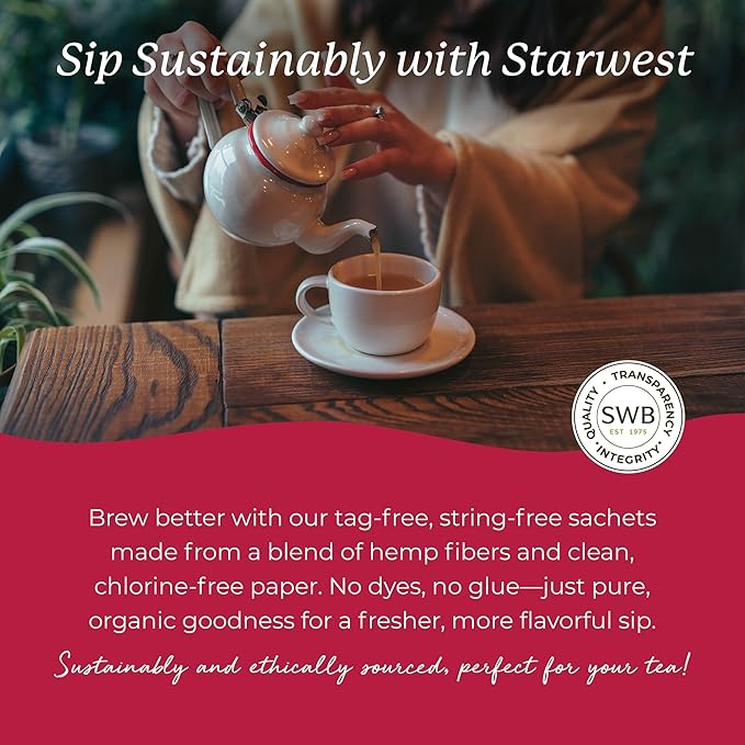 Starwest Botanicals Organic Hibiscus Tea - Caffeine Free Herbal Tea, Tea with Antioxidant Properties, String Free Sachets, USDA Organic Hibiscus Flower, Non GMO - 20 Tea Bags - Bloomnest