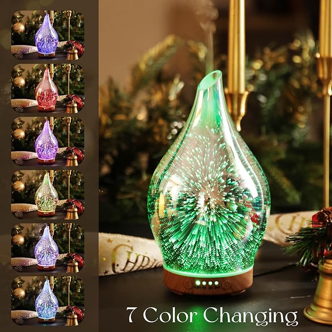 Porseme Oil Diffuser 3D Glass Aromatherapy Ultrasonic Humidifier, Air Refresh Auto Shut-Off, Timer Setting, BPA Free for Home Hotel Yoga Leisure SPA Gift 150ml Last 6H - Bloomnest