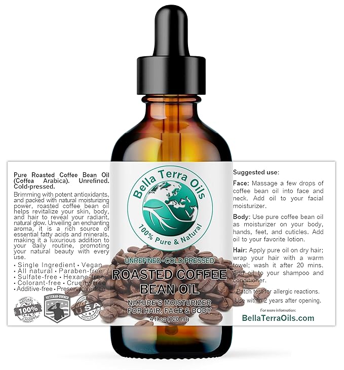 Bella Terra Oils - Roasted Coffee Bean Oil 4 oz - Dive into The Heart of Coffee Extract, Boosted with Essential Fatty Acids, A Luxurious Experience - Bloomnest