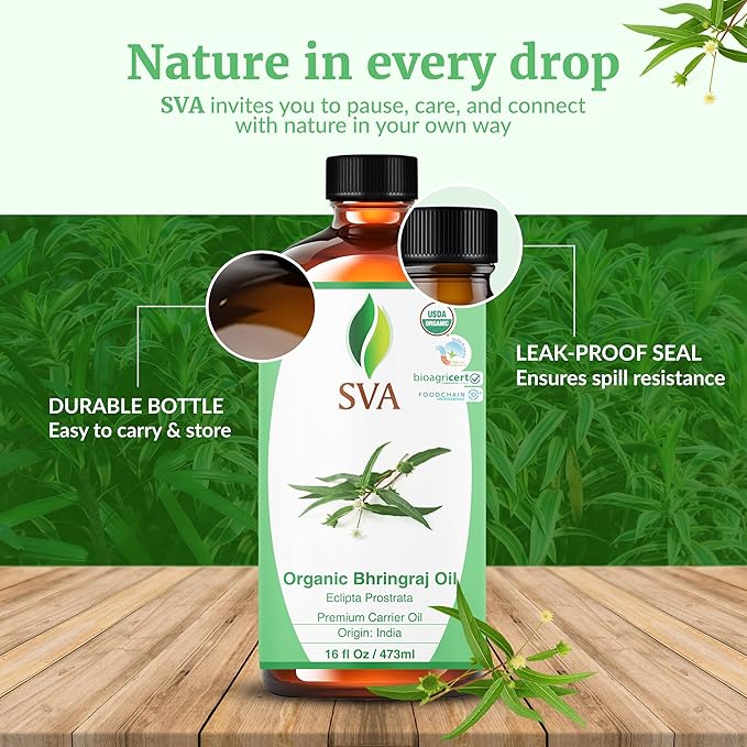 SVA Organic Bhringraj Oil 16oz Premium Carrier Oil for Hair Care, Hair Oiling, Scalp Massage, & Skin Care - Bloomnest