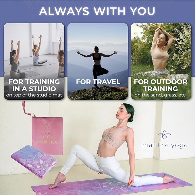 Mantra Yoga Travel PRO 1.5mm - Foldable Fitness & Exercise Mat with Bag | Lightweight, Compact & Eco-Friendly | Non-Slip & Washable | For All Types of Yoga | 72" L x 24" W | 2.6 lbs