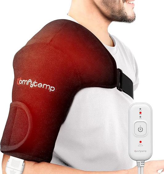 Comfytemp Shoulder Heating Pad for Rotator Cuff Pain Relief, Heated Shoulder Wrap for Frozen Shoulder Heated Brace, Birthday Gifts for Mom Women, 3 Heat Settings, 2H Auto-Off (S/M) - Bloomnest