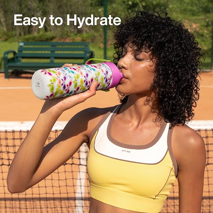 ENCOOL Insulated Water Bottle with Straw Stainless Steel Water Bottle, Leak-Proof, BPA-Free, Double Wall Vacuum Keeps Cold for 24 Hours for Sports, Travel, School (26 oz, Rainbow Butterfly) ENCOOL