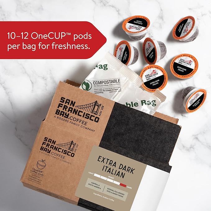 San Francisco Bay Compostable Coffee Pods - Extra Dark Italian (80 Ct) K Cup Compatible including Keurig 2.0, Dark Roast - Bloomnest