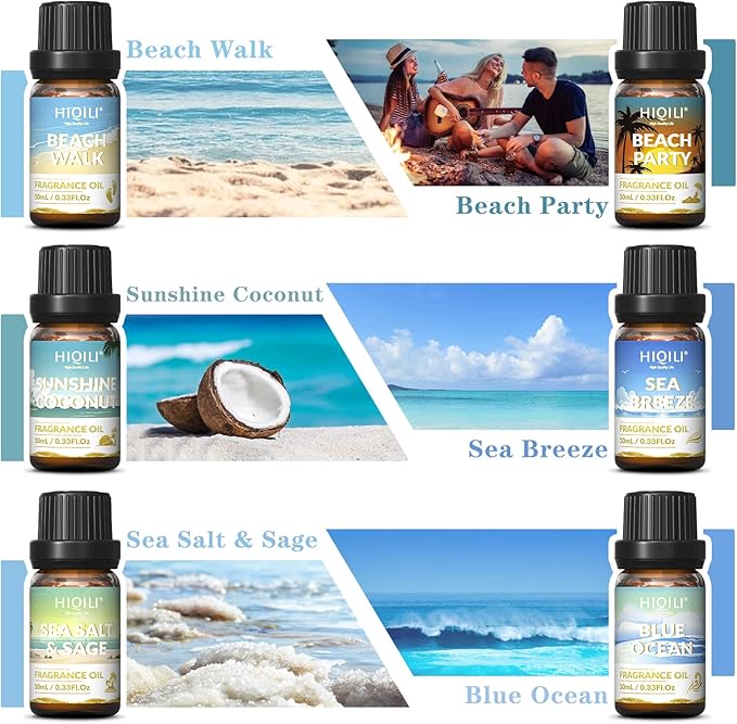 HIQILI Fragrance Oil, Gold Coast 6x10ml for Candle Scents Making, Scented Oils for Soy Candles Soap Slime Aromatherapy Diffuser, Premium Grade Essential Oil Set for Christmas Holiday - Bloomnest