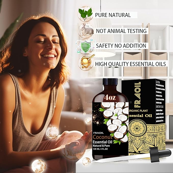 Coconut Essential Oil, Coconut Oil 4 Fl Oz 120ML for Diffuser Humidifier Yoga Cleaning DIY Candle Soap Making Perfume Gift for Women Essential Oils - Bloomnest