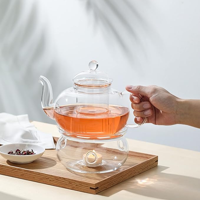 CnGlass Universal Glass Teapot Warmer,Handcrafted with Heat Proof & Lead-Free Glass Tealight Warmer 5.3 in/13.5cm diameter (Candle not Included) - Bloomnest