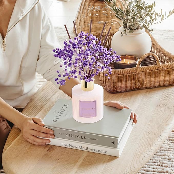 COCORRÍNA Reed Diffuser - Lavender Garden 6.7 Fl.oz Reed Diffuser Set with Sticks & Preserved Baby's Breath, Reed Diffuser for Home Bathroom Shelf Decor - Bloomnest