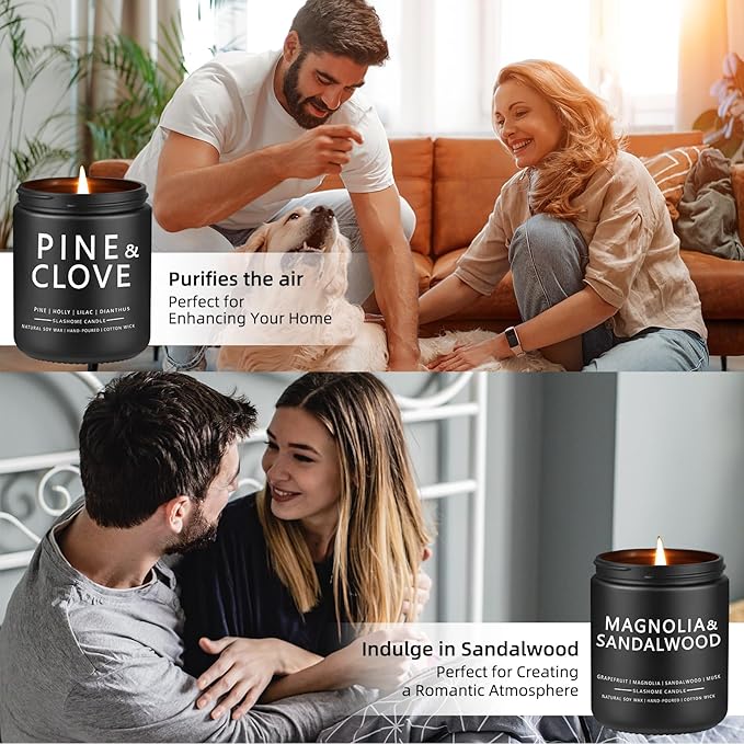 Candles for Men, 4 Pack Scented Candles, Gifts for Father Dad Day, 50 Hours Long Burning Soy Candles for Home Scented (Pine/Sandalwood/Patchouli/Oak) - Bloomnest