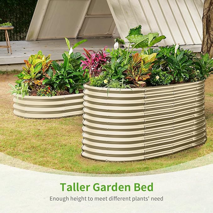 Land Guard 6x3x3ft Oval Galvanized Raised Garden Beds, Large-Capacity Metal Planter Box Outdoor, Durable Deep Raised Garden Bed 3ft Tall, Raised Beds for Gardening Vegetables, Cream Yellow - Bloomnest
