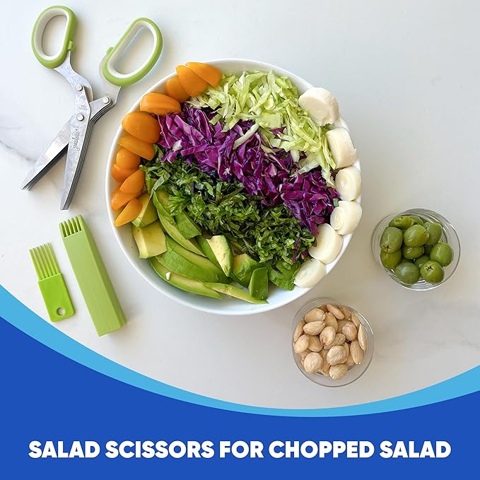 Jenaluca 5 Blade Herb Scissors - Cut & Chop Fresh Herbs & Leafy Greens - Salad Scissors - Stainless Steel Kitchen Shear Set with Cleaning Comb & Safety Cover - Kitchen Gadget - Green - Bloomnest