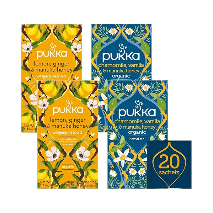 Pukka Tea Bags, Organic (Chamomile Vanilla and Manuka Honey, & Lemon Ginger and Manuka Honey) (2ea / 20ct) (Variety Pack) - Bloomnest