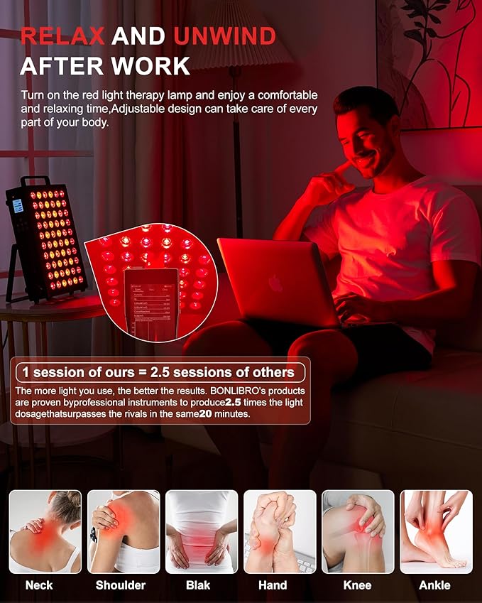 Red Light Therapy Panel, Clinical Grade Dual Chip with Near-Infrared Light 850nm 940nm 660nm 630nm High Power Panel for Pain Relief, Body, Face, Skin Health, Improve Sleep (BN-60) BONLIBRO