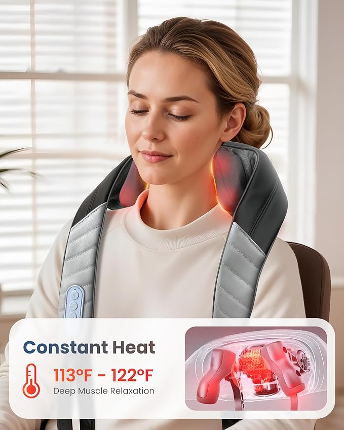 COMFIER 4D Neck Massager for Pain Relief Deep Tissue,Hands-Free Massager for Neck and Shoulder Pain, Wireless Back Massager with Storage Bag, Gift for Mom Dad Women Men - Bloomnest