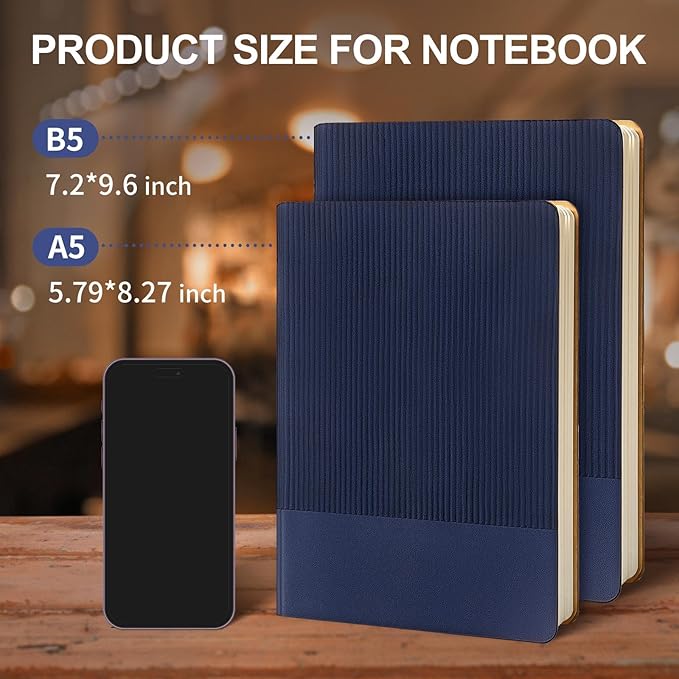 Lined Journal Notebook for Work College Ruled Note Book 7.2"x9.6" B5 PU Leather Daily Journaling 160 Pages for Women Men Writing Home School Supplies Business (Dark Blue) - Bloomnest