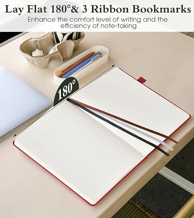 PAIBAS Graph Notebook for Women Men, 160 Pages Grid Paper, Graphing Notebooks for School, Work, Quad Ruled, Inner Pocket, A5 Hardcover Vintage Leather Journals for Writing, 5.8"x8.5" (Burgundy) - Bloomnest
