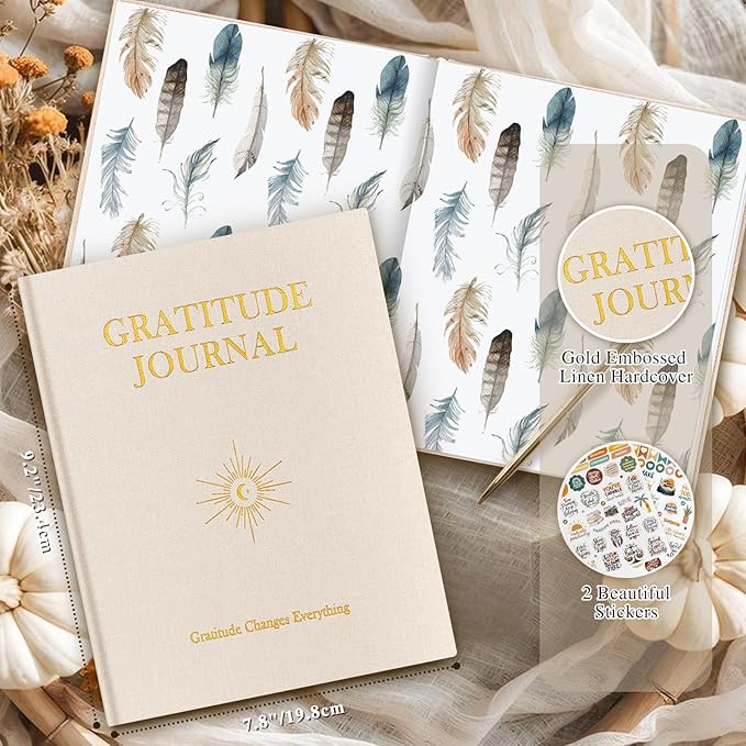 Lanpn Daily Gratitude Journal for Men Woman, 4 Month Mindfulness & Affirmation Planner, 7.8"x9.2" The 5 Minute Grateful Diary, Guided Reflection with Positivity Prompts Undated Notebook, Beige - Bloomnest