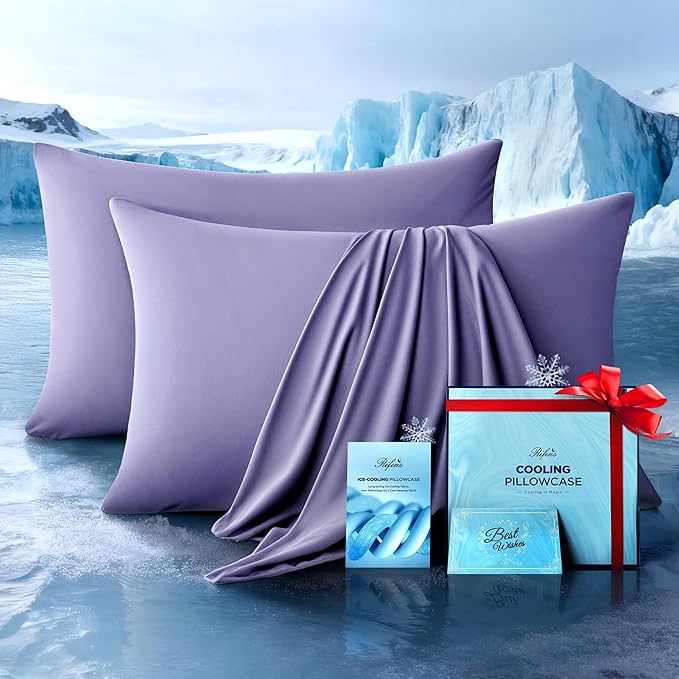 Ultra-Chill Cooling Pillowcase Set of 2 for Hot Sleepers, Softer Than Silk Pillow Cases for Protecting Hair & Skin, Breathable Bed Pillow Covers w/Zipper, Gifts for Women Men(Purple, King) - Bloomnest