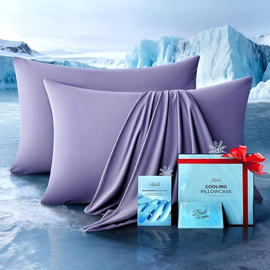 Ultra-Chill Cooling Pillowcase Set of 2 for Hot Sleepers, Softer Than Silk Pillow Cases for Protecting Hair & Skin, Breathable Bed Pillow Covers w/Zipper, Gifts for Women Men(Purple, Standard) - Bloomnest