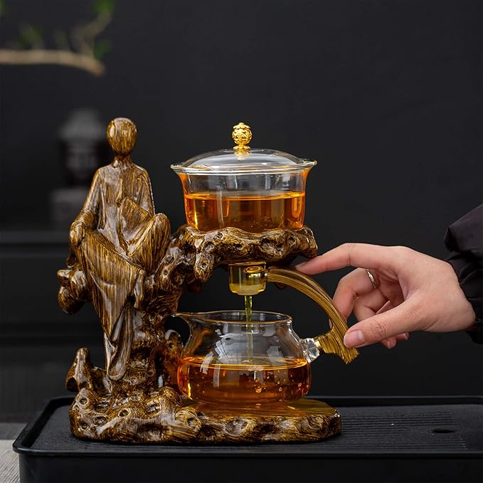 Semi Automatic Teapot Set, Glass Teapot Set with Strainer Kungfu Tea Sets (Meditation-brown) - Bloomnest