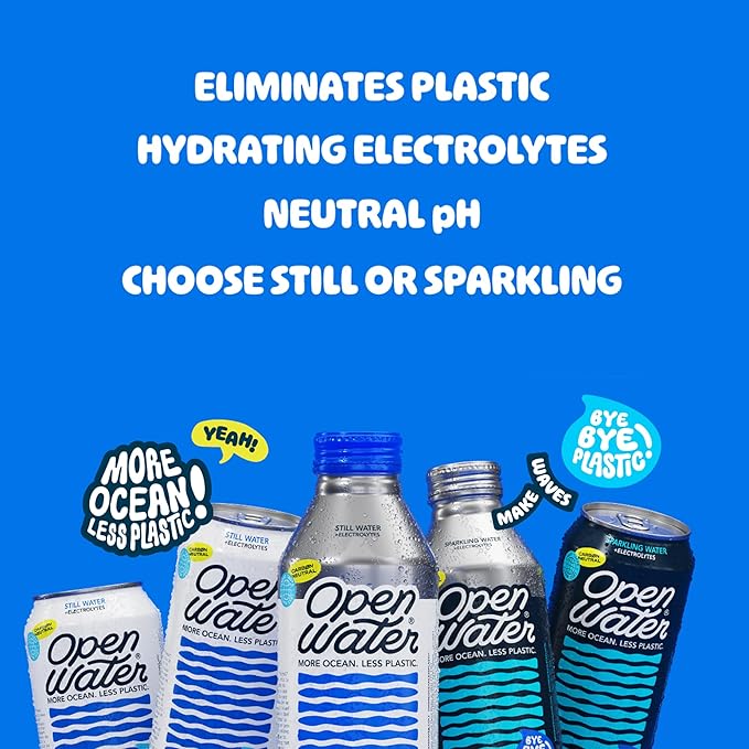 Open Water Still Bottled Water with Electrolytes in 16-oz Aluminum Bottles (6 Cases, 72 bottles - Still) | BPA-free and Eco friendly