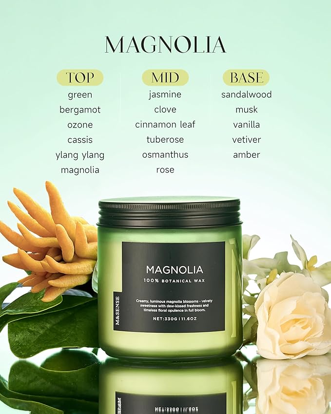 M&SENSE Magnolia Jasmine Spring Scented Candle, 11.6oz 70 Hours Long Lasting Clean Non Toxic All Natural Soy Wax Candle for Relaxing & Stress Relief, 2 Wick Romantic Fragrance Gifts for Home Decor - Bloomnest