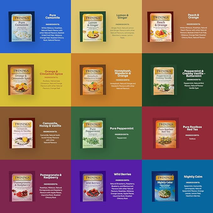 Twinings 48 Tea Bags Herbal Variety Pack – 12 Herbal Flavors with 20 Honey Sticks, Perfect Tea Gift Set for Any Occasion - Bloomnest