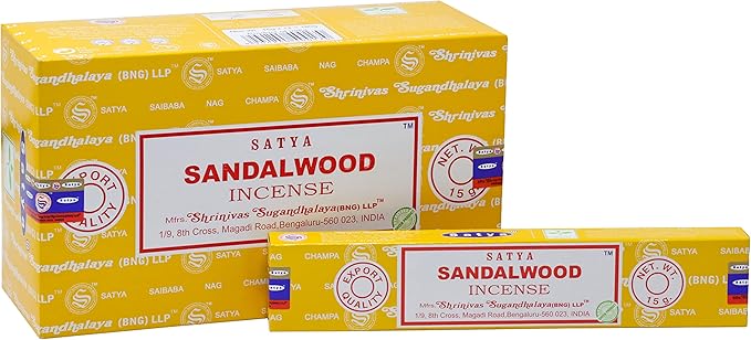 EARTH Satya Sandalwood Incense Sticks 15 GMS (Pack of 12) (Green Certified) Indian Perfumed Hand Rolled Agarbatti Perfect for Worship,Relaxation, Medication. Earth