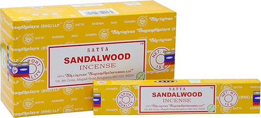 EARTH Satya Sandalwood Incense Sticks 15 GMS (Pack of 12) (Green Certified) Indian Perfumed Hand Rolled Agarbatti Perfect for Worship,Relaxation, Medication. Earth