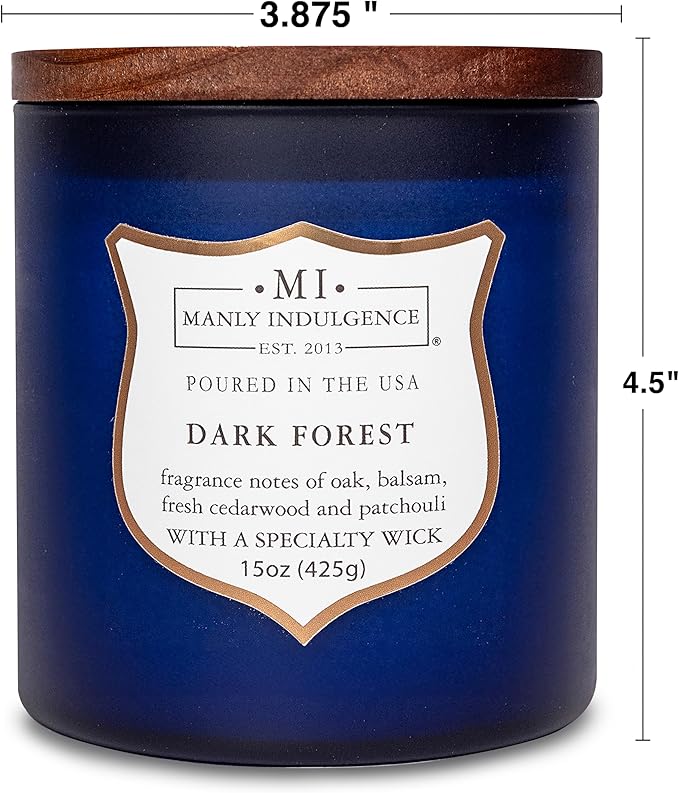 Manly Indulgence Dark Forest Scented Jar Candle for Men, Wood Wicked Candle, 15 oz - Oak, Balsam, Fresh Cedarwood & Patchouli - Up to 60 Hours Burn, Soy Blend Wax, USA Poured, Navy Blue - Bloomnest